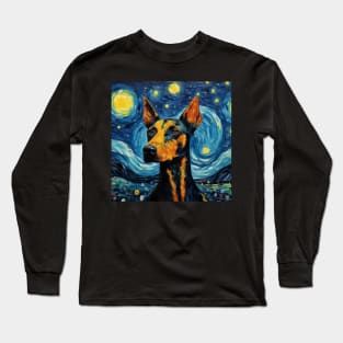 German Pinscher dog painted in Van Gogh style Long Sleeve T-Shirt